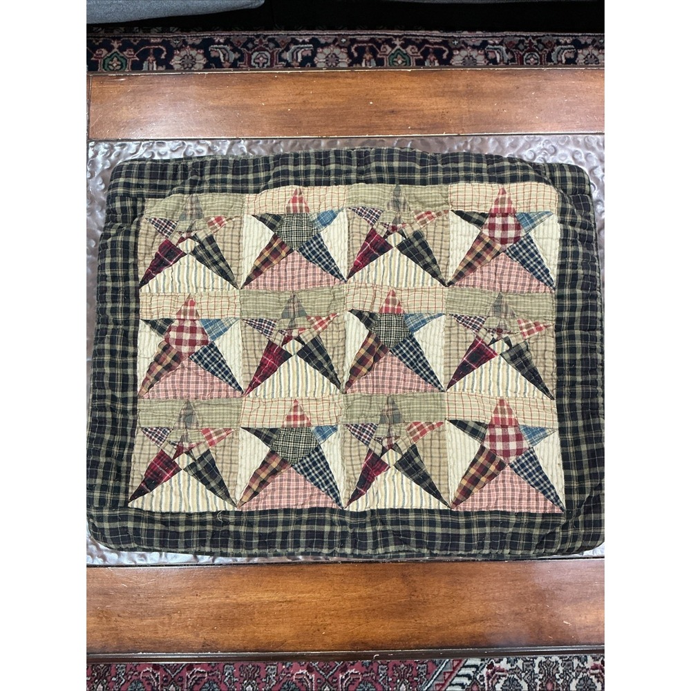 Plaid, Quilted Primitive Star Pillow Case Cover Sham, Standard Size, Cottagecore